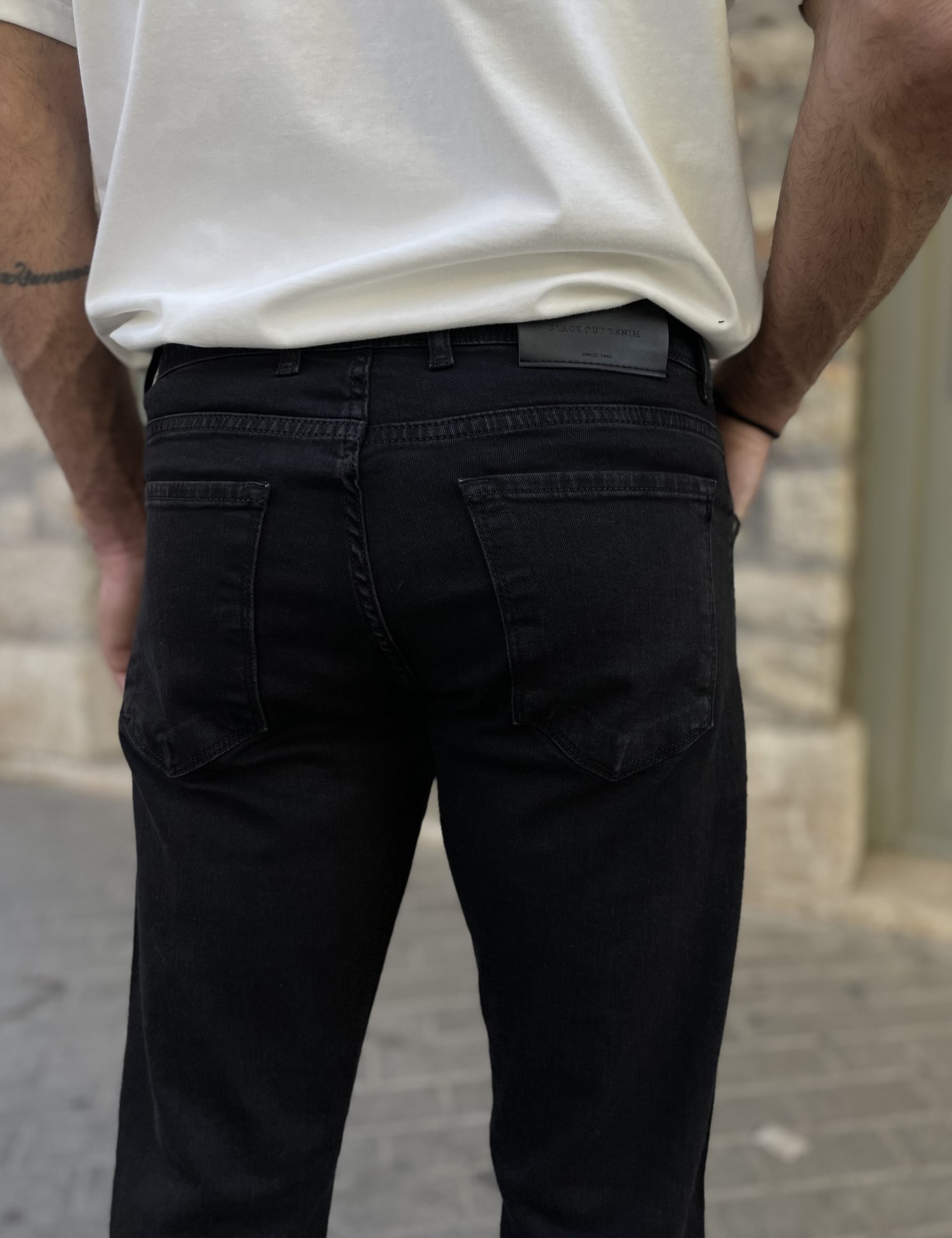 Ανδρικό μαύρο τζιν ελαστικό πεντάτσεπο με φερμουάρ BO1727M φωτογραφία